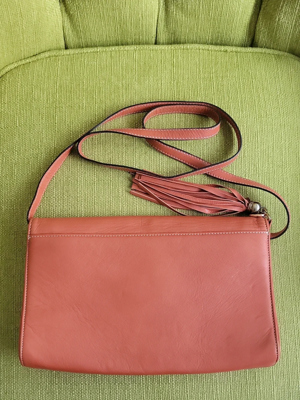 Mario Valentino Coral Pink Leather Crossbody with Tassel